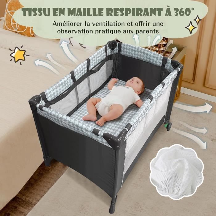 Cuna de viaje plegable 3 en 1 para bebés de 0 a 36 meses, cama de viaje con colchón, cambiador, caja de música y juguetes colgantes.