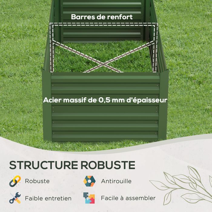 Garden vegetable garden bed - Outsunny - rectangular - galvanized steel reinforcement tubes - 180 x 90 x 59 cm - green