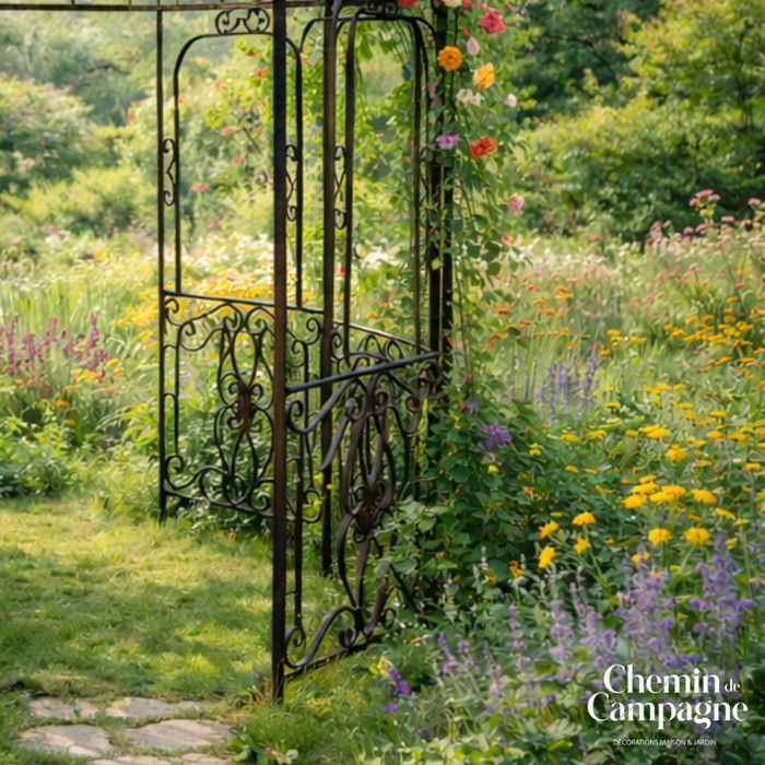 Gazebo/pergola/chiosco/riparo da giardino in ferro marrone, Ø208 x Ht.314 cm