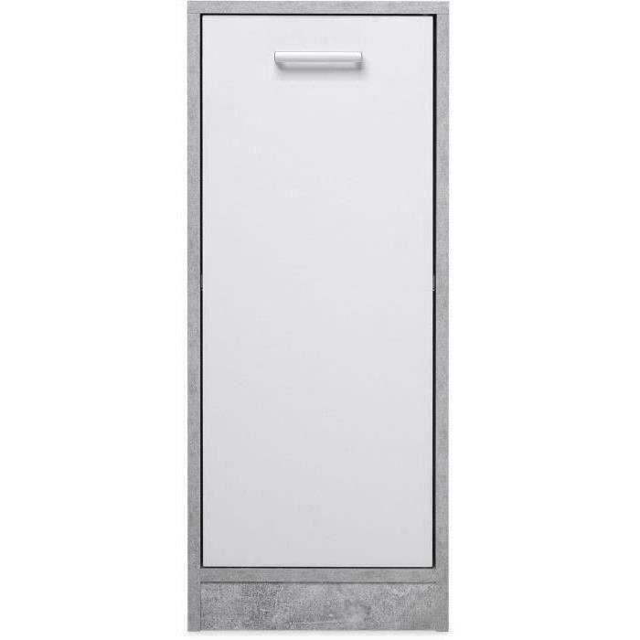 Salle de bain complète - Blanc et gris béton - 1 meuble sous lavabo + 1 étagère + 2 rangements bas - MADEIRA