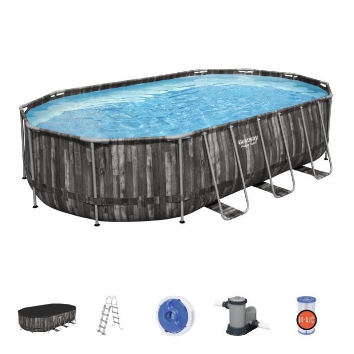Kit de piscina tubular elevada BESTWAY - Power Steel™ - 610 x 366 x 122 cm - Ovalada (con filtro, escalera y cubierta)