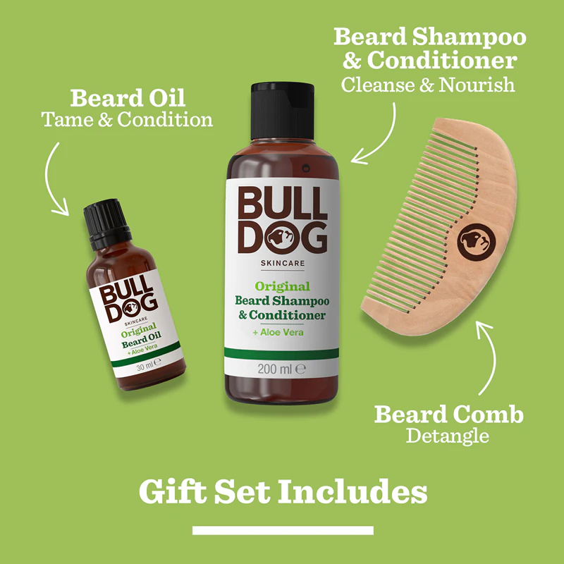 Kit de cuidados para barba Bulldog Original, conjunto de presente masculino, madeira de pêssego, 10,4 cm