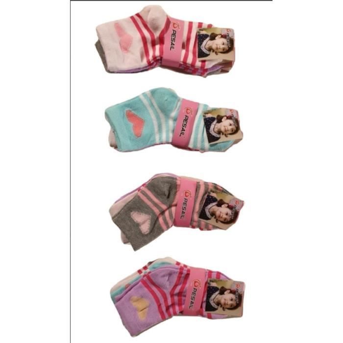 PESAIL Pack of 6 pairs of children's socks, girls' socks, 90% cotton, size 35/38