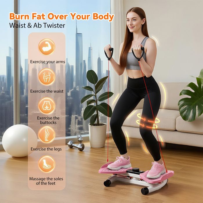 Tabla de torsión abdominal, ejercitador de cintura - Pantalla LED - 150 kg - Antideslizante - Ejercicios abdominales - Rosa