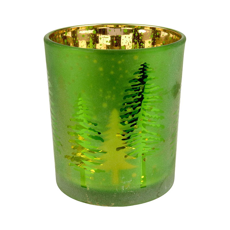 Teelichthalter für Zuhause, 8,8 x 10 cm, Glas, grün, Waldgrün