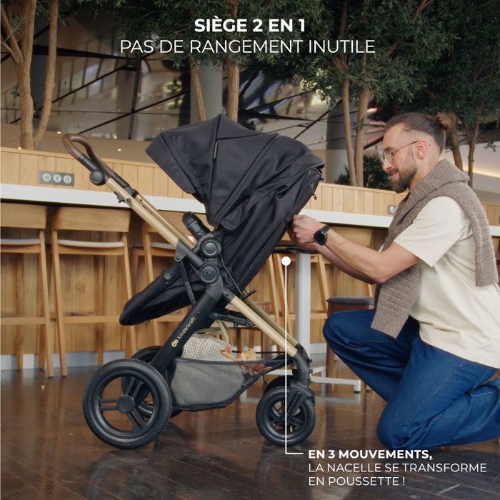 Kinderkraft MOOV2 XL 3-i-1-resesystem, med i-Size-bilbarnstol, stor XL-liggdel, resesystem, svart