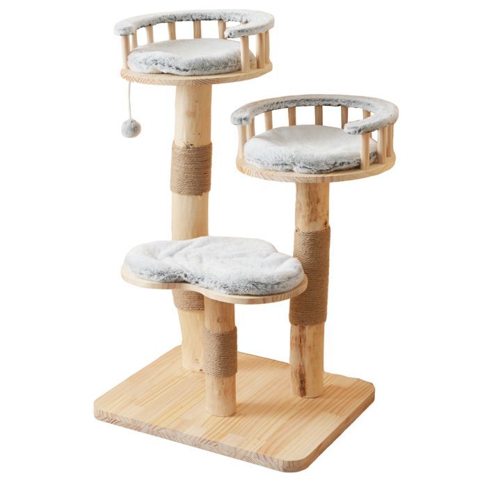 Árbol para gatos - Madera - Plataforma de 3 niveles - Altura 98 cm - Torre de juegos para gatos