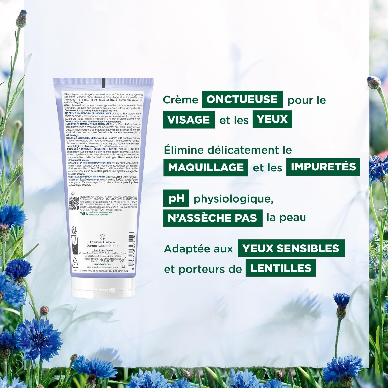 Klorane Crème Nettoyante Démaquillante au Bleuet BIO