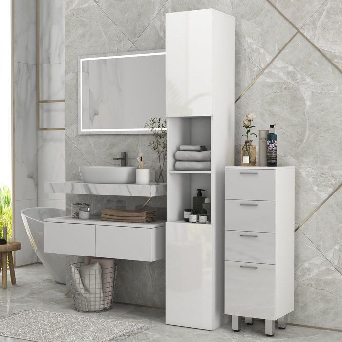 kleankin - Meuble colonne de salle de bain - Panneau de particules - 30x30x181.5cm - Blanc