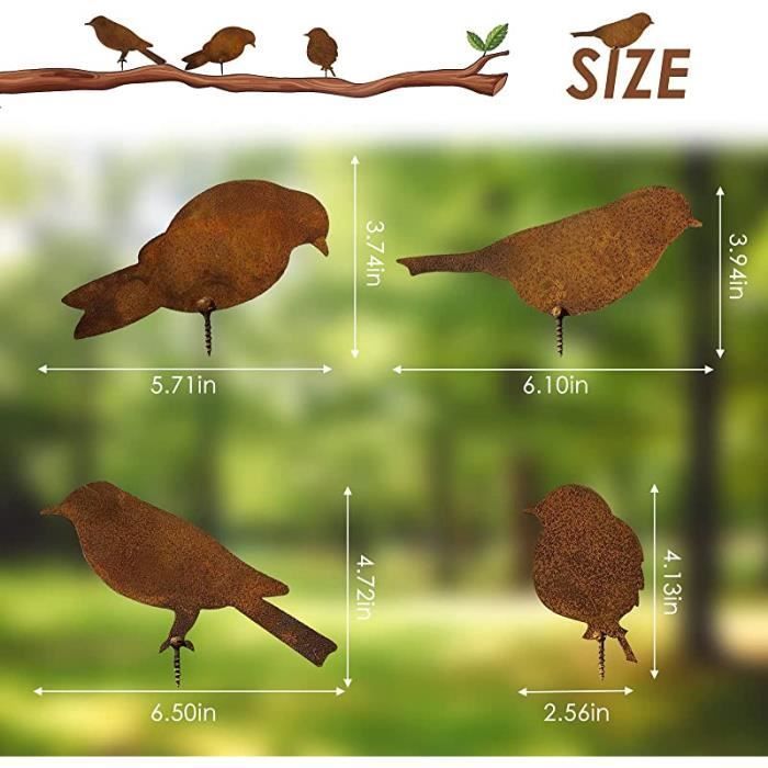 Tuindecoratie - Vogels - 4 stuks - Roestig metaal - Vintage design - Uniek roesteffect