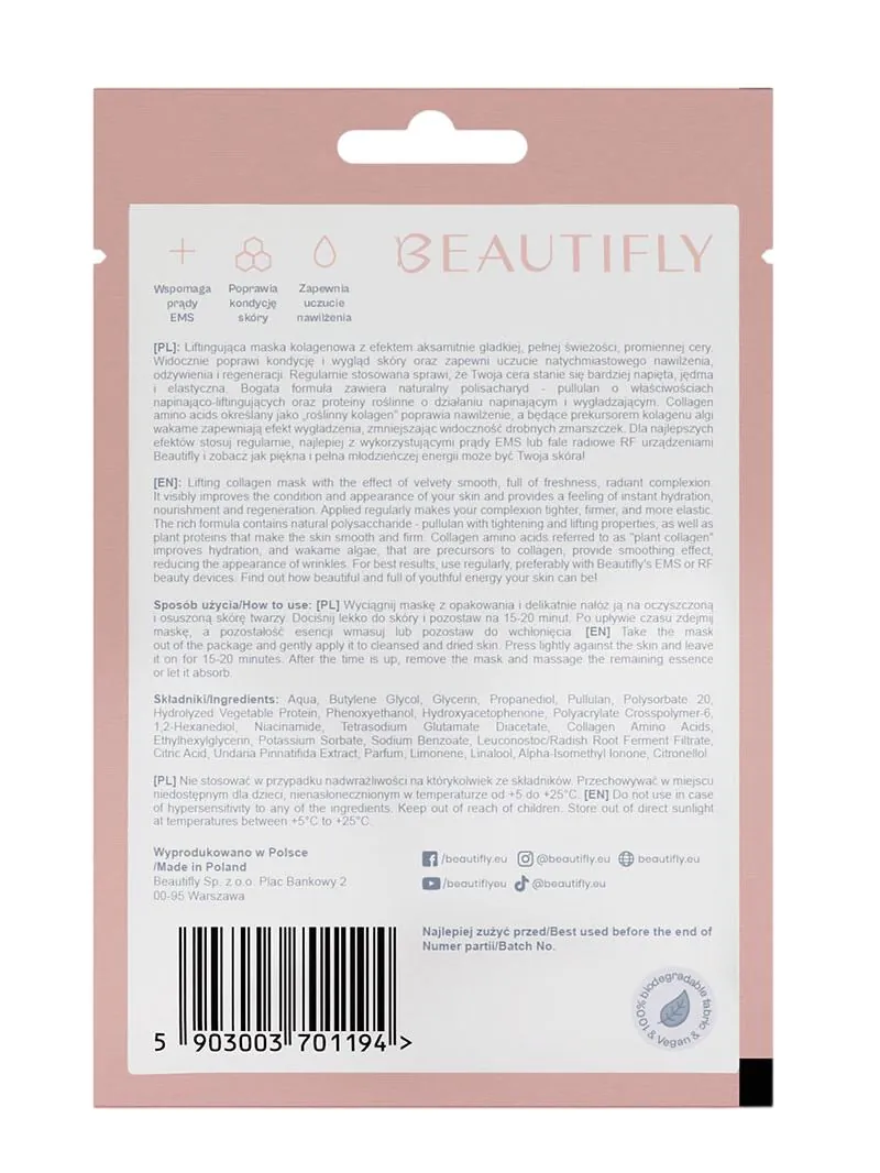 Beautifly Collagen Beauty Mask - Wygładzająca Maska kolagenowa w płachcie 1 szt.