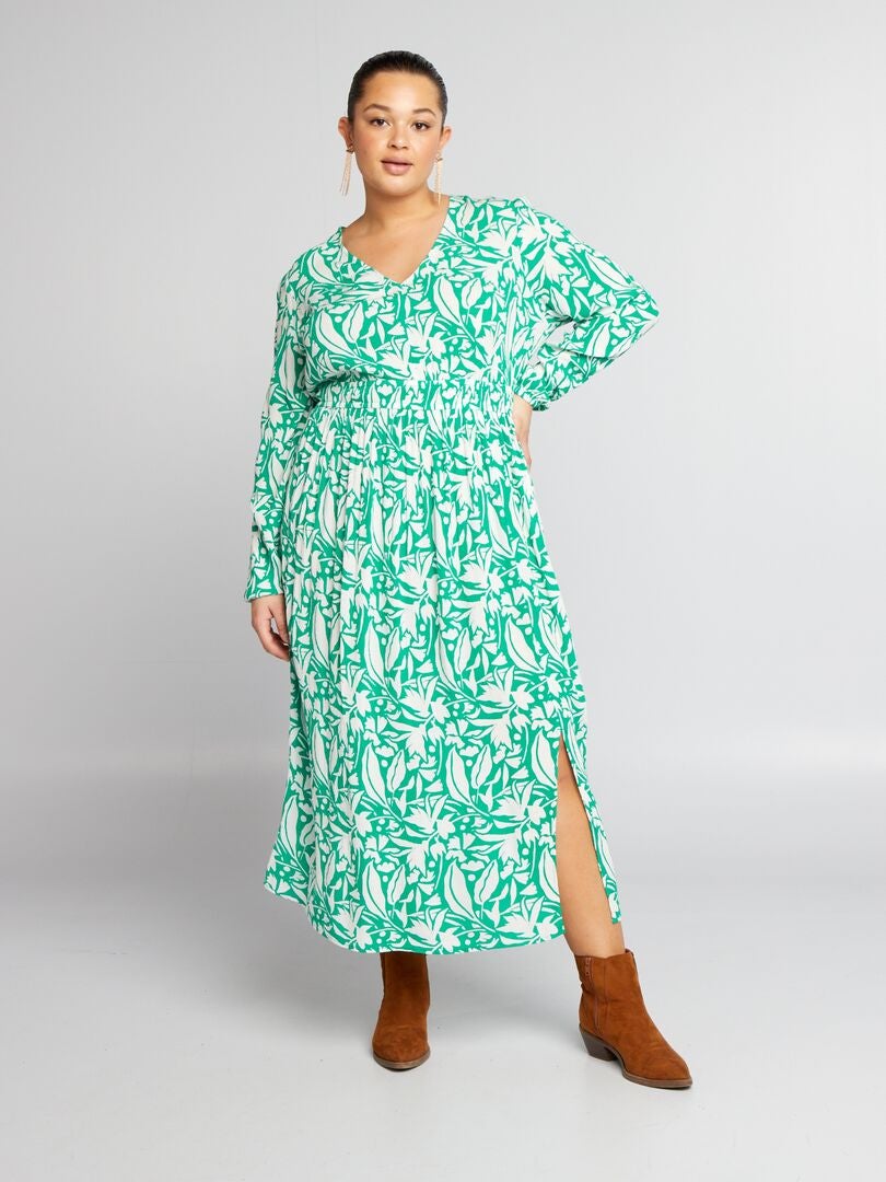 Vestido largo estampado de crepé - VERDE