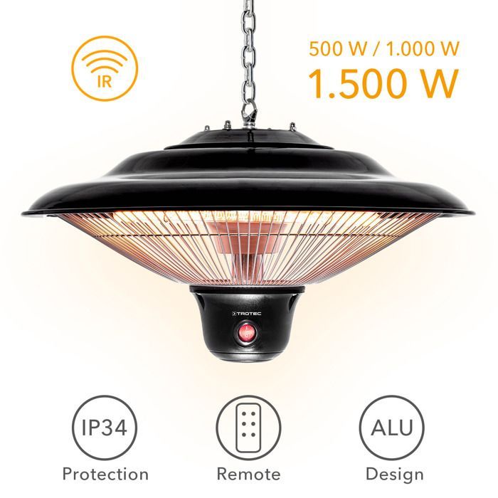 TROTEC IR 1500 SC Riscaldatore radiante di design sospeso - Riscaldatore per esterni - 1500 watt - 3 velocità