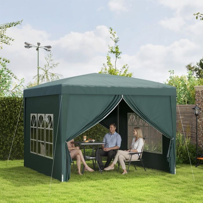 Tonnelle de jardin - Outsunny - tente réception barnum pop-up pliant 4 parois amovibles - acier - 3x3m - vert