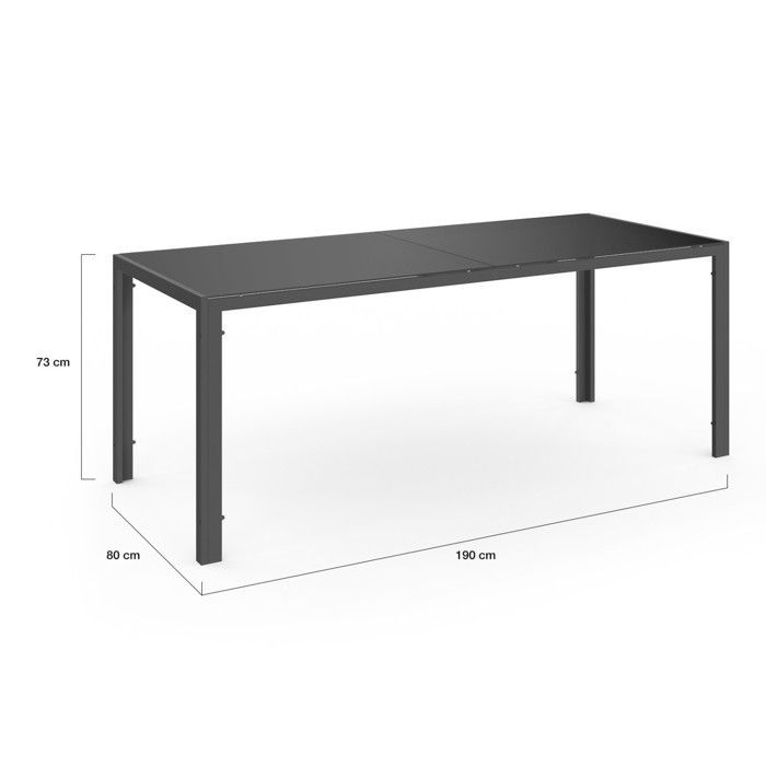 IDMARKET MADRID garden furniture set: 190cm table and 8 stackable chairs, anthracite grey