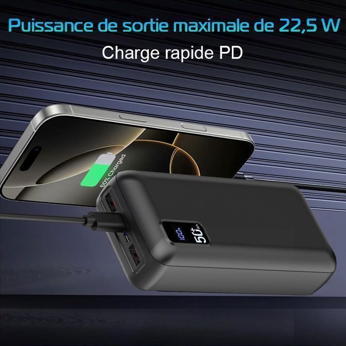 50000mAh External Battery Power Bank with 3 Outputs and 2 Inputs, LCD Screen, Fast Charging – Compatible with iPhone, Samsung, iPad, Huawei, and Xiaomi