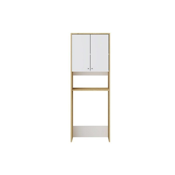 Meuble pour machine à laver avec double portes - L65 x H180 cm - Blanc et naturel clair - WORIKA