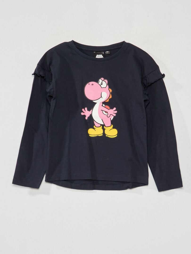 Camiseta de manga comprida com estampa do Super Mario - Azul