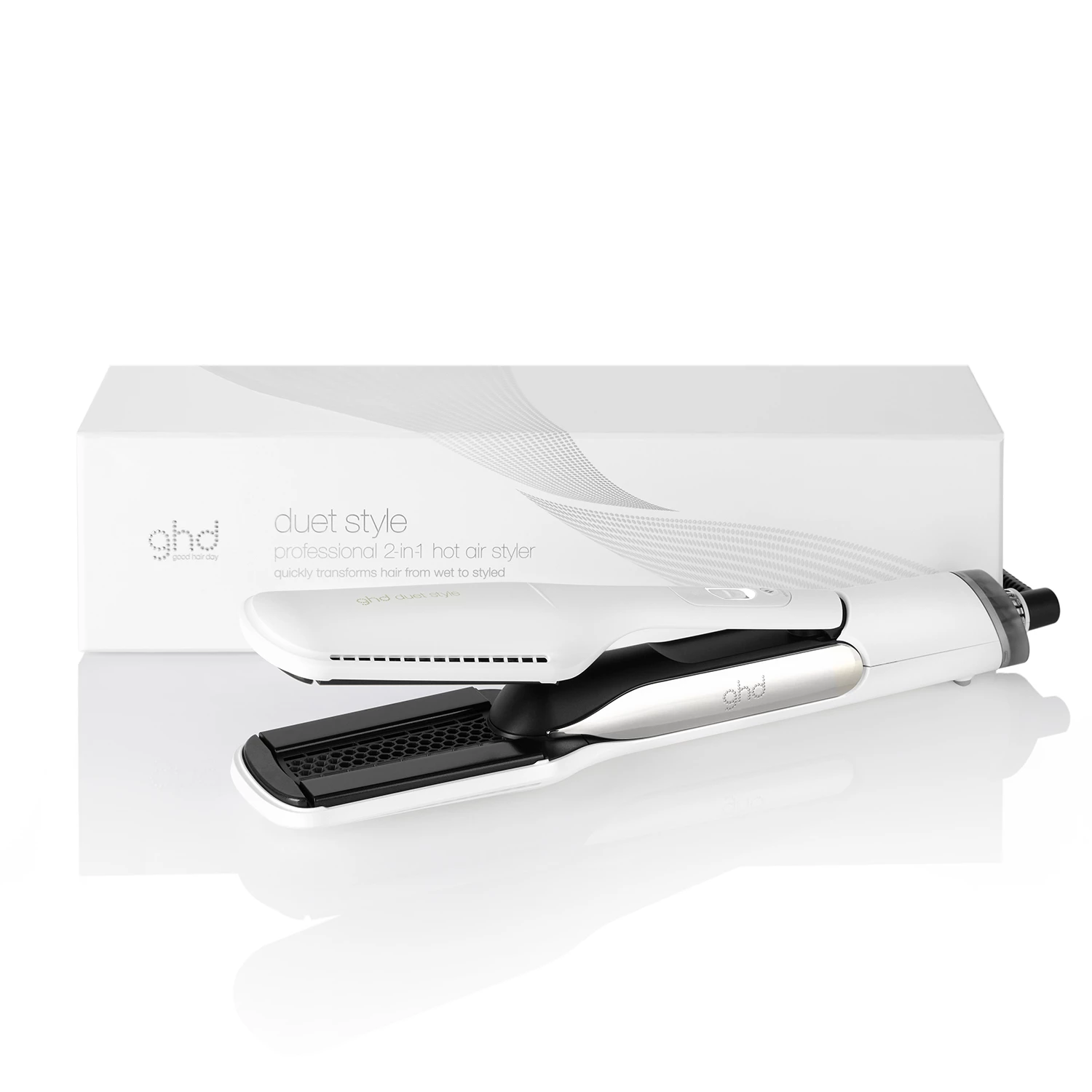 Duet Style - Placă de coafat cu aer cald 2 în 1, albă - ghd