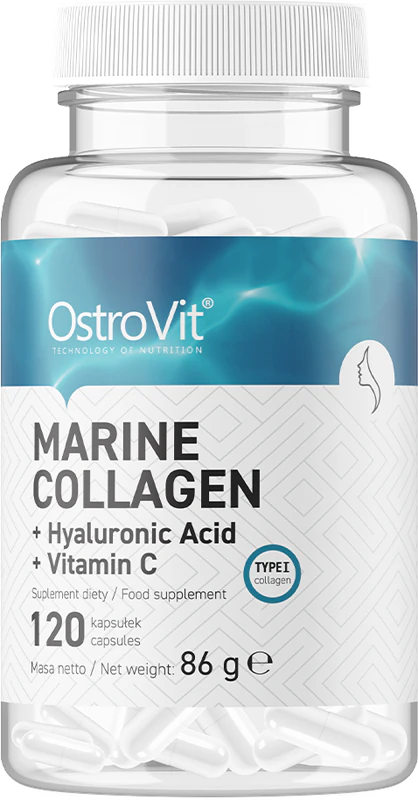 Suplemento alimentar OstroVit de colágeno marinho com ácido hialurônico para nutrição articular.