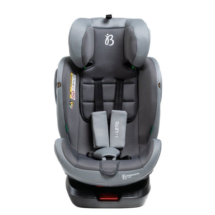 BEBELISSIMO - Seggiolino auto Isofix - Girevole a 360° - 40-150 cm - 0-36 kg - i-size - Leto - grigio - protezione dagli impatti laterali