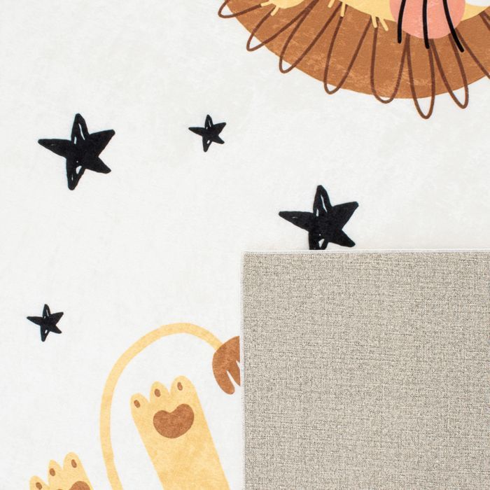 Tappeto gioco per bambini - NAZAR RUGS - HAPPY - Lavabile - Design con leone - Beige - 120x160 cm