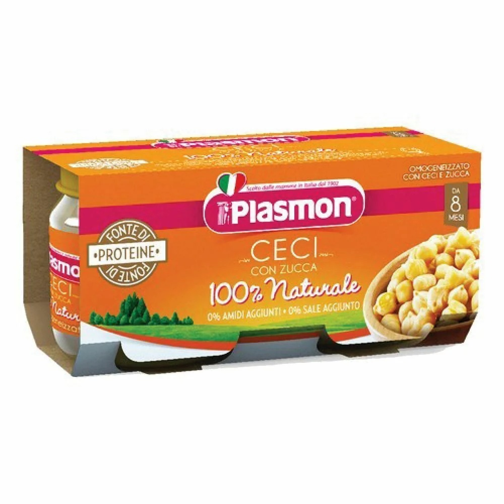 PLASMON Grão-de-bico/abóbora homogeneizado Plasmon 2x80 g sem adição de sal