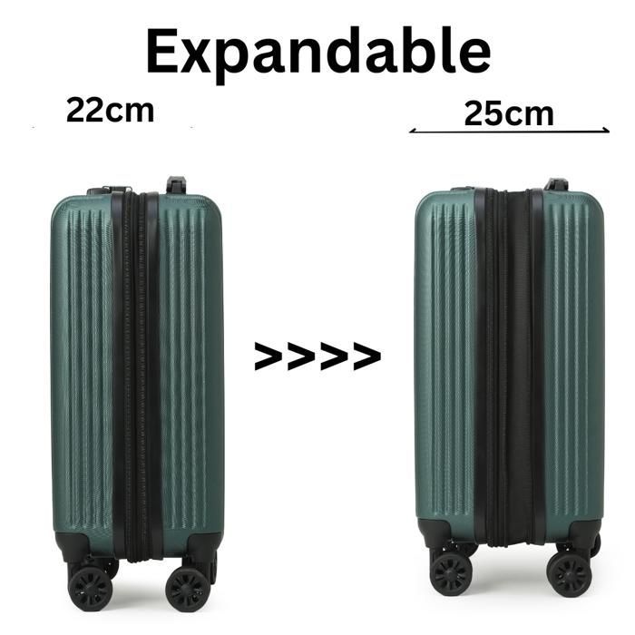 CabinFly Cruisair Expandable Cabin Suitcase, ABS Hard Shell, 55x35x25 cm, Green, 4 Spinner Wheels, TSA Lock