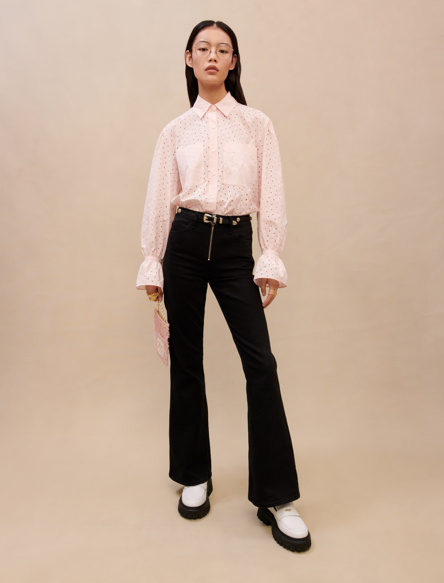 Roze shirt met Engelse borduursels - Roze