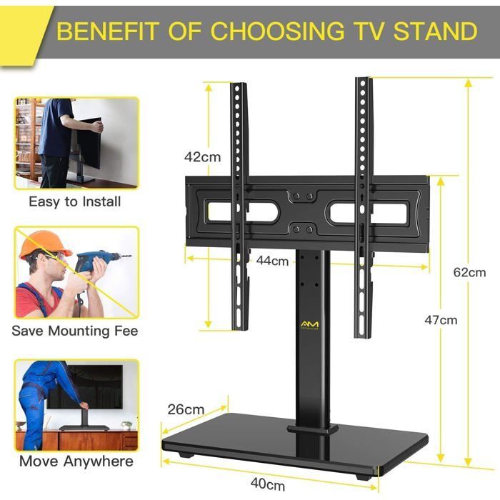 Télévision Support sur Pied TV Universel Pivotant - pour TV LED OLED LCD de 32-60 Pouces, Support de TV Réglable en Hauteur