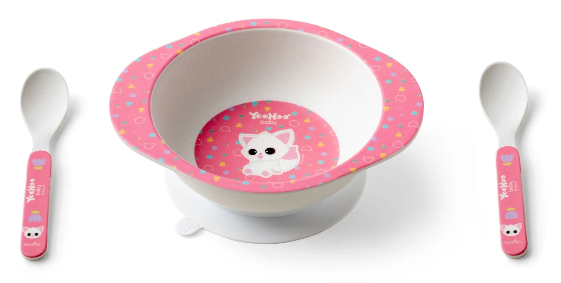 NUVITA Yoohoo Baby Bamboe Voedingsset - roze voedingsset voor kinderen vanaf 9 maanden
