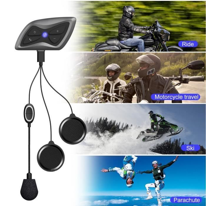 Intercomunicador Bluetooth para motocicleta - Kit de intercomunicador inalámbrico para casco de motocicleta - Resistente al agua hasta 1500 m (IP65) - Control de llamadas