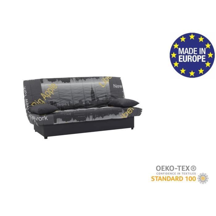 Sofá cama clic-clac de 3 plazas - Estampado amarillo Nueva York - Estilo contemporáneo - Ancho 190 x Profundidad 92 cm - MILA