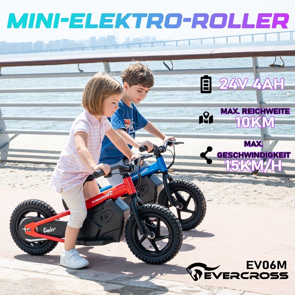 Mini Patinete Elétrico Evercross EV06M para Crianças, Bicicleta de Equilíbrio de 12 Polegadas, 100W, 15 km/h, Bicicleta Elétrica de Equilíbrio para Crianças de 3 a 6 Anos, Velocidade Máxima de 15 km/h, Bateria de 24V 4AH