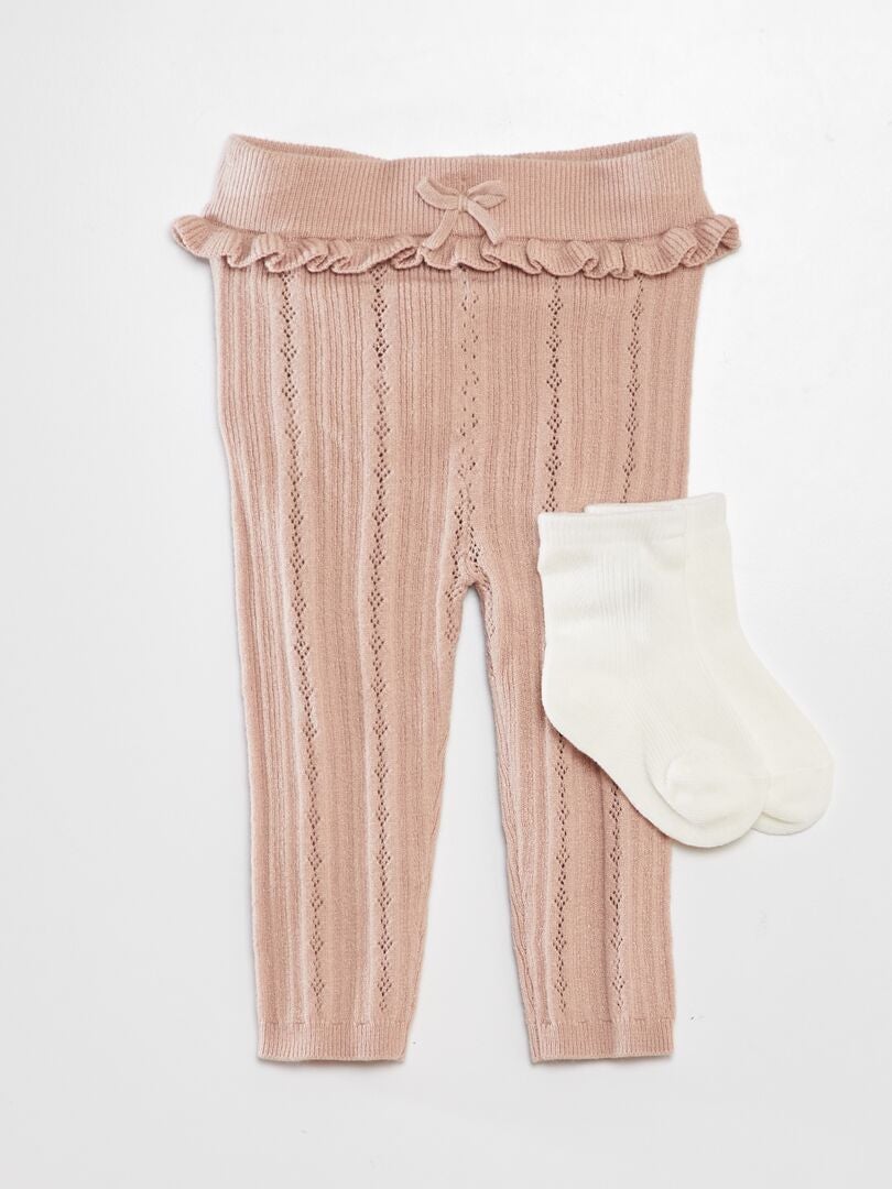 Opengebreide legging + sokken - BEIGE