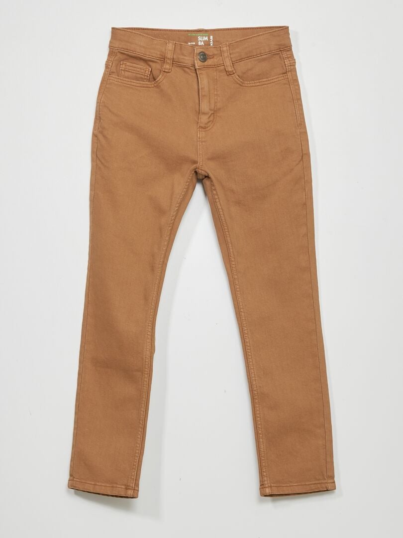 Calça jeans slim de 5 bolsos - MARROM