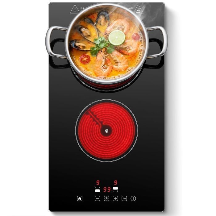 Plaque Vitrocéramique 2 Feux, Plaque de Cuisson, 3000 W,9 Niveaux,Minuterie 1-99 min, Pour toutes les casseroles
