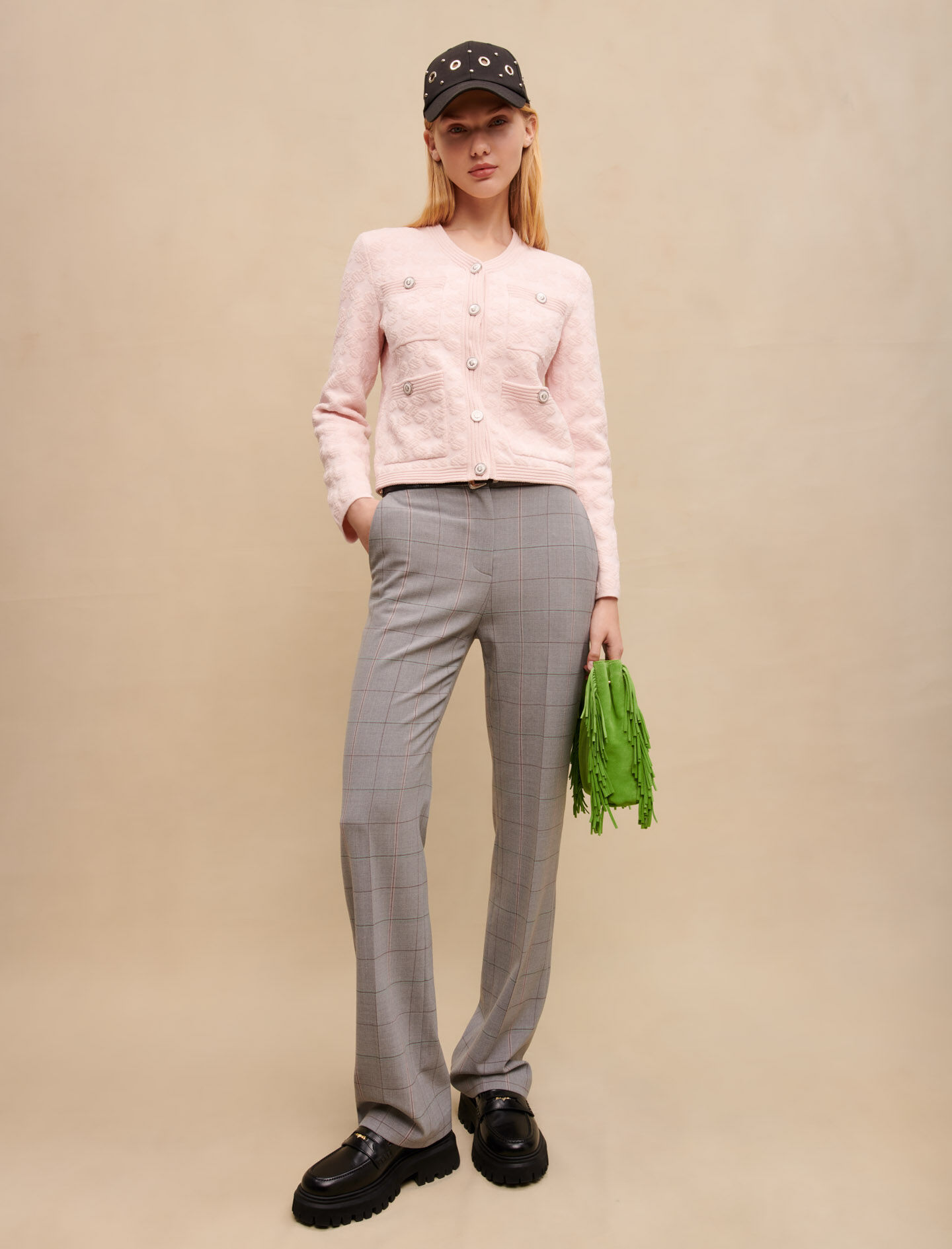 Pantaloni de costum în carouri, cu croială dreaptă - Gri