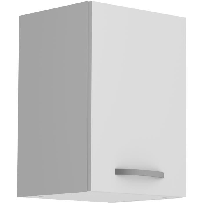 Mueble de pared de cocina OSLO - Blanco mate - 1 puerta + estante - Ancho 40 x Profundidad 36 x Alto 58 cm