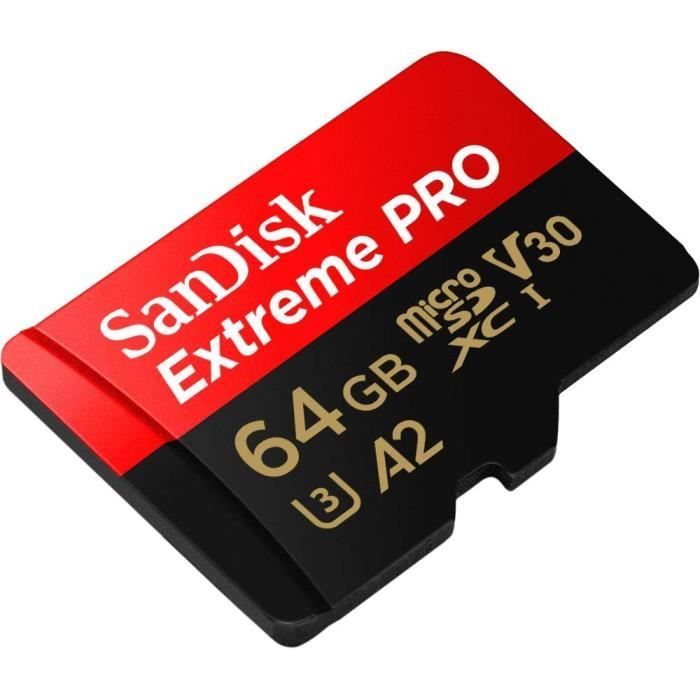 Cartão microSDXC Extreme Pro de 64 GB + Adaptador SD + RescuePro Deluxe, até 200 MB/s, com desempenho de aplicativo A2, UHS-I, Classe [u290]