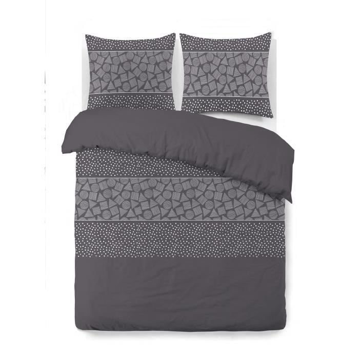 Juego de funda nórdica VISION Arthur - 100 % algodón - 1 funda nórdica de 240 x 260 cm + 2 fundas de almohada de 65 x 65 cm - Gris antracita