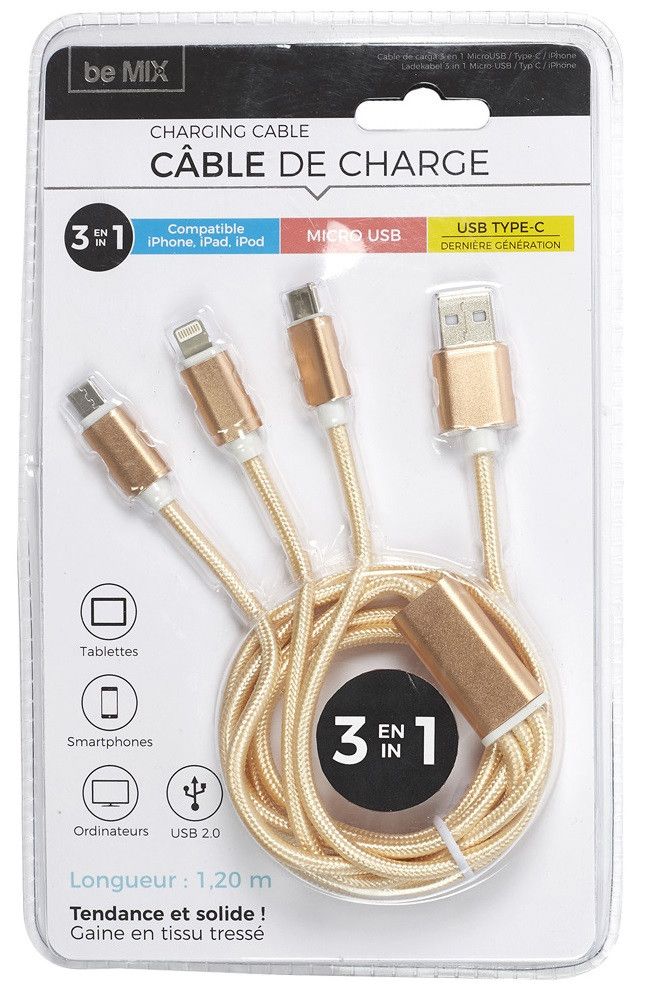 3-v-1 USB kábel MICRO USB-T C Náradie a príslušenstvo