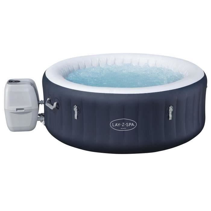 BESTWAY Inflatable Spa - Lay-Z-Spa Miami - 120 Airjets - 180 x 66 cm - 2 to 4 Person Capacity - Round + Aquascan Electric Vacuum Cleaner
