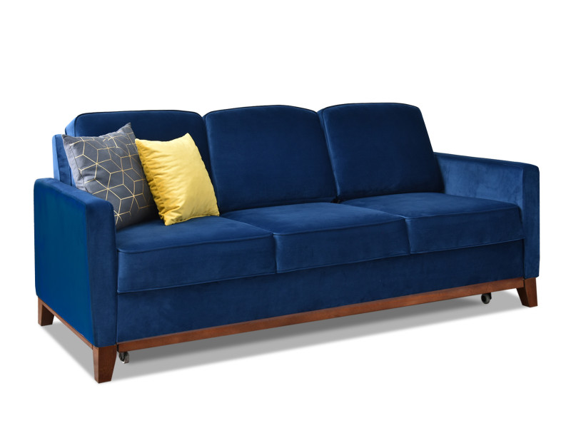 Sofa Bergen Granatowy Welur, Podstawa Orzech