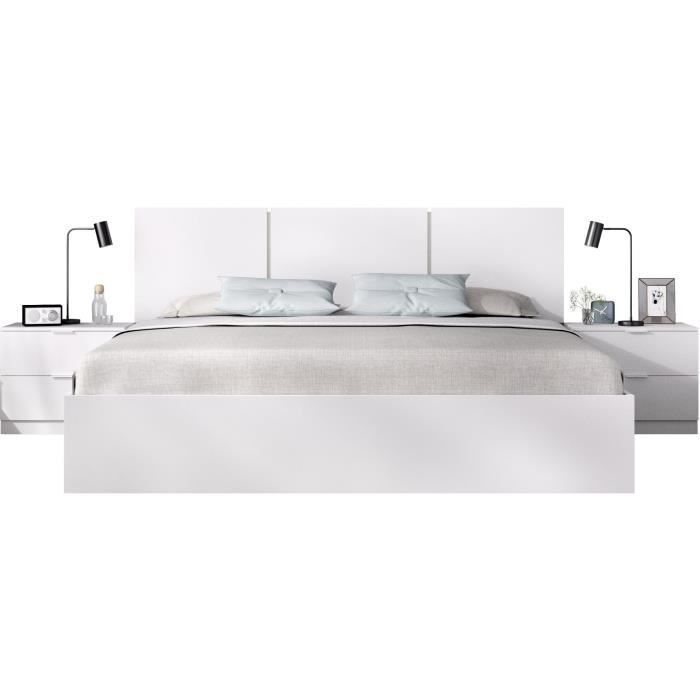 Cama adulta con mesillas de noche integradas HAVANA - 160 x 200 cm - Blanca