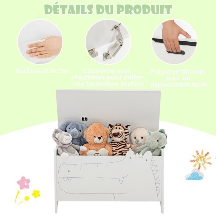 Baúl de juguetes de madera COSTWAY para niños con tapa abatible y 2 asas, 60 x 33 x 38 cm, blanco, para sala de juegos.
