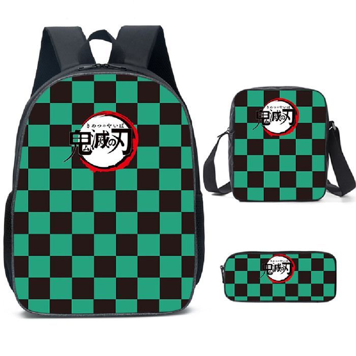 Set di 3 pezzi a tema Demon Slayer: borsa a tracolla, astuccio e zaino per bambini, adatto per la scuola elementare e media.