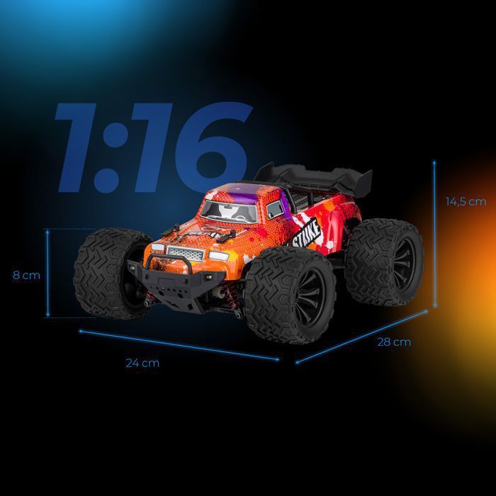 OVERMAX X-Strike - RC Voiture télécommandée - Tout terrain - Échelle 1:16 - 40 min - 30 km/h - Lumières LED - Entraînement 4 x 4