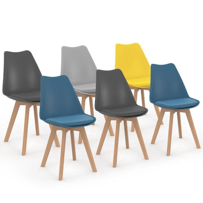IDMARKET Lot de 6 chaises de salle à manger SARA scandinaves bleu x2, gris clair, gris foncé x2, jaune