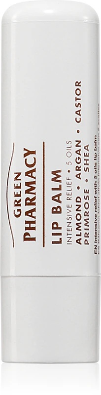 „Green Pharmacy“ aliejų mišinys – intensyviai drėkinamasis lūpų balzamas su SPF 10.